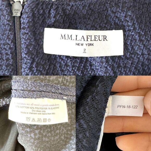 MM.LaFleur Women The Susanna Sheath Dress in Italian Pebble Jacquard Navy - Picture 4 of 13